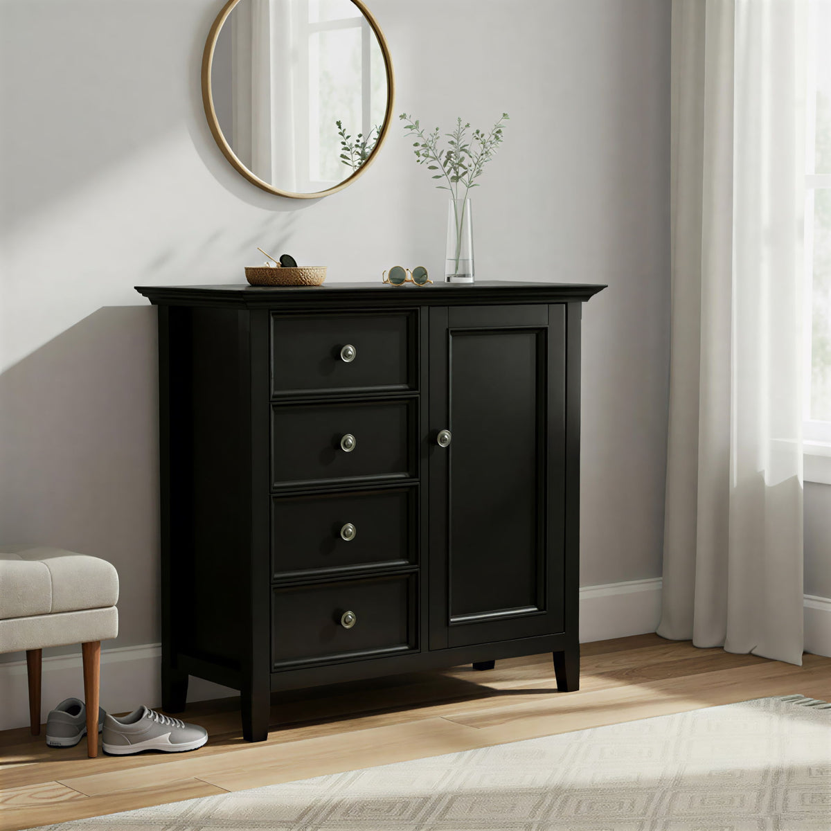 Handcrafted Medium Storage Cabinet with Adjustable Shelves - Dark Brown, Light Brown, Black, White