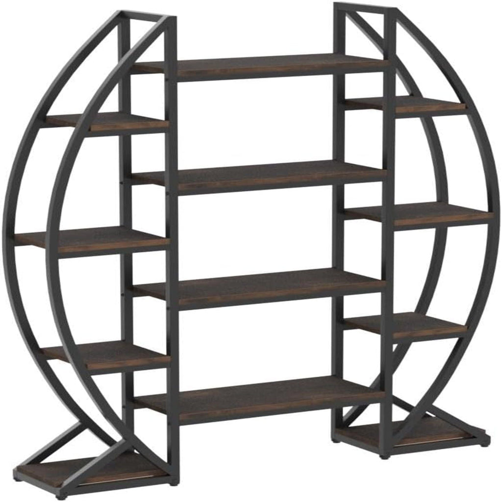 Triple Wide Oval Etagere Bookcase with Anti-Tip Device – Dark Brown
