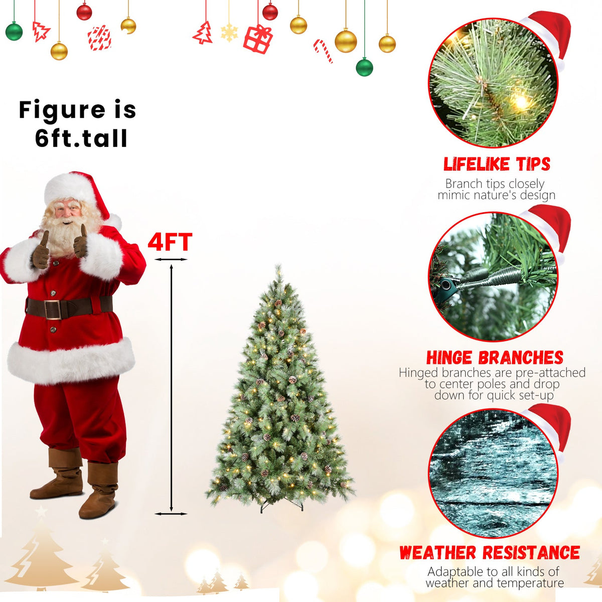 Premium 5FT Christmas Tree with 200 Warm Lights - Warm White