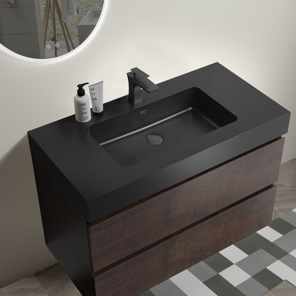 Alice Wall-Mounted Bathroom Vanity with Integrated Sink - Black or White