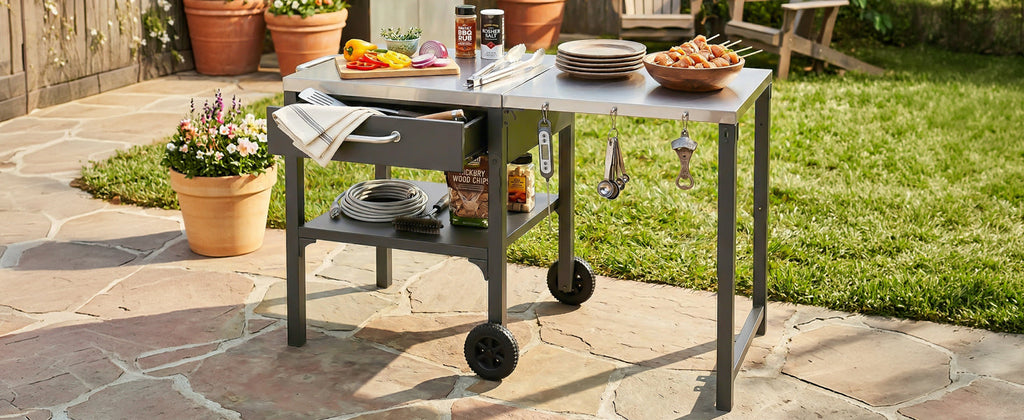 Outdoor Kitchen Cart Foldable Prep Station with Storage - Gray