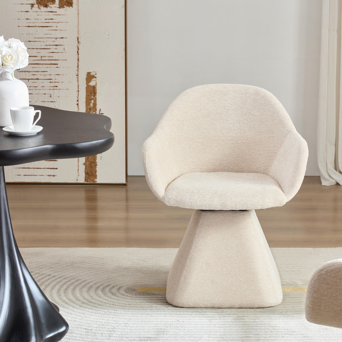 180° Rotating Accent Chair with Swivel and Barrel Back - Beige