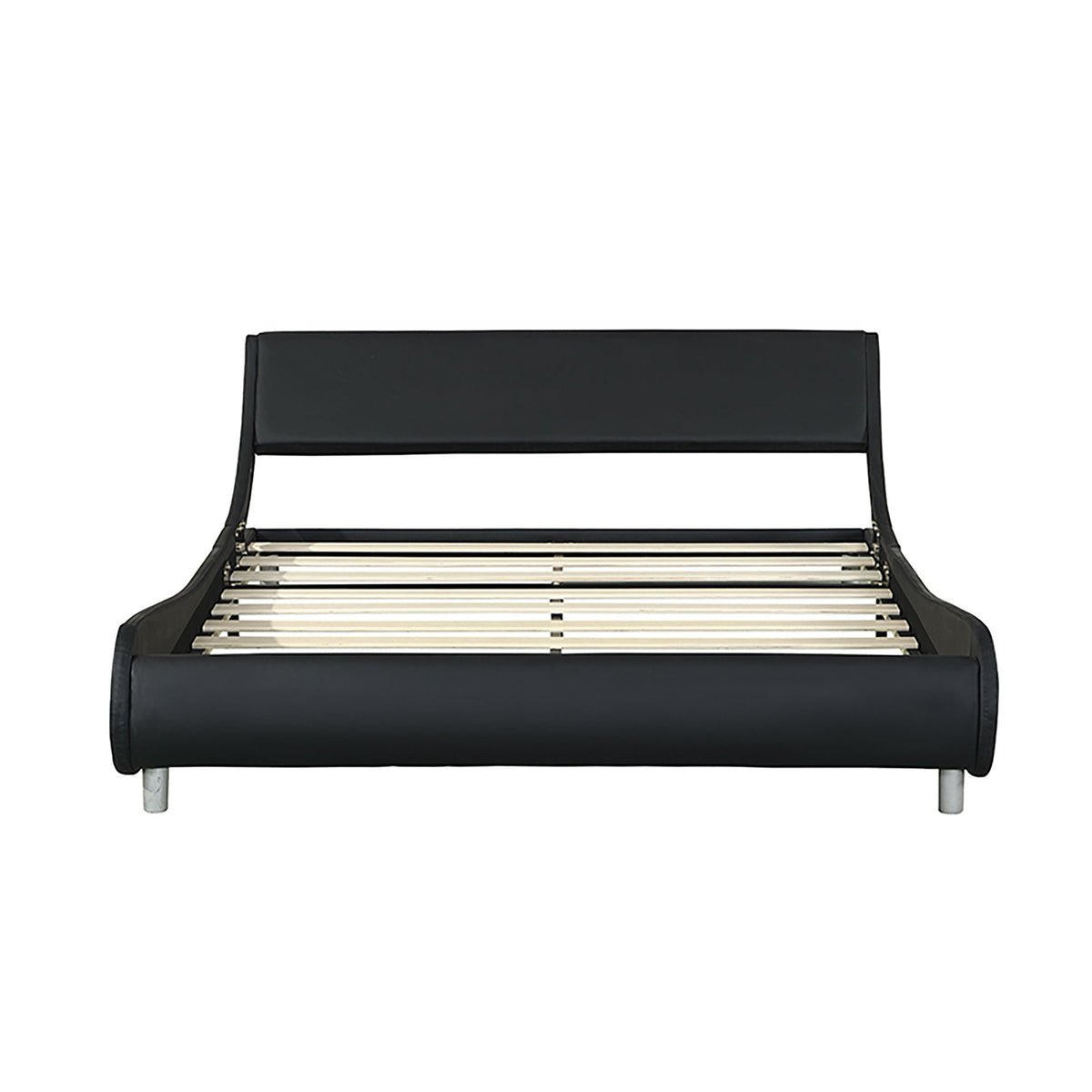 Queen Size Upholstered Platform Bed Frame With LED Lighting, Curve Design, Slat Support, No Box Spring Needed - Black