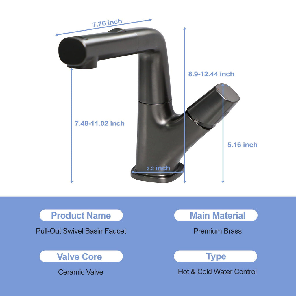 Pull Down Bathroom Sink Faucet with 3 Water Modes - Gunmetal Black