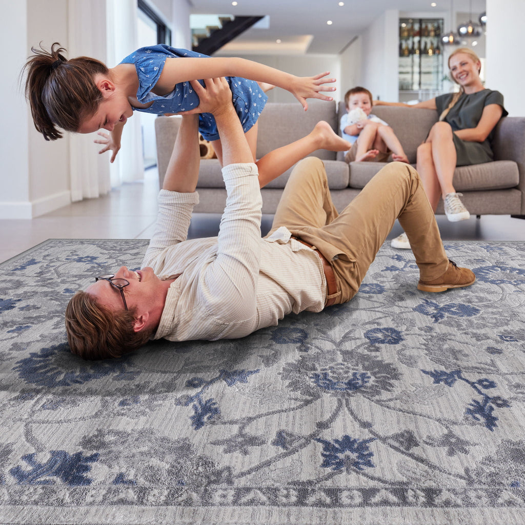 Oriental Runner Rug with Non-Shedding Polypropylene - Blue or Gray