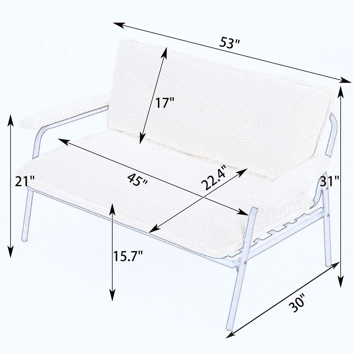 Modern Metal Frame Stationary Sofa with Sponge Filling - Pink, Green, or Black