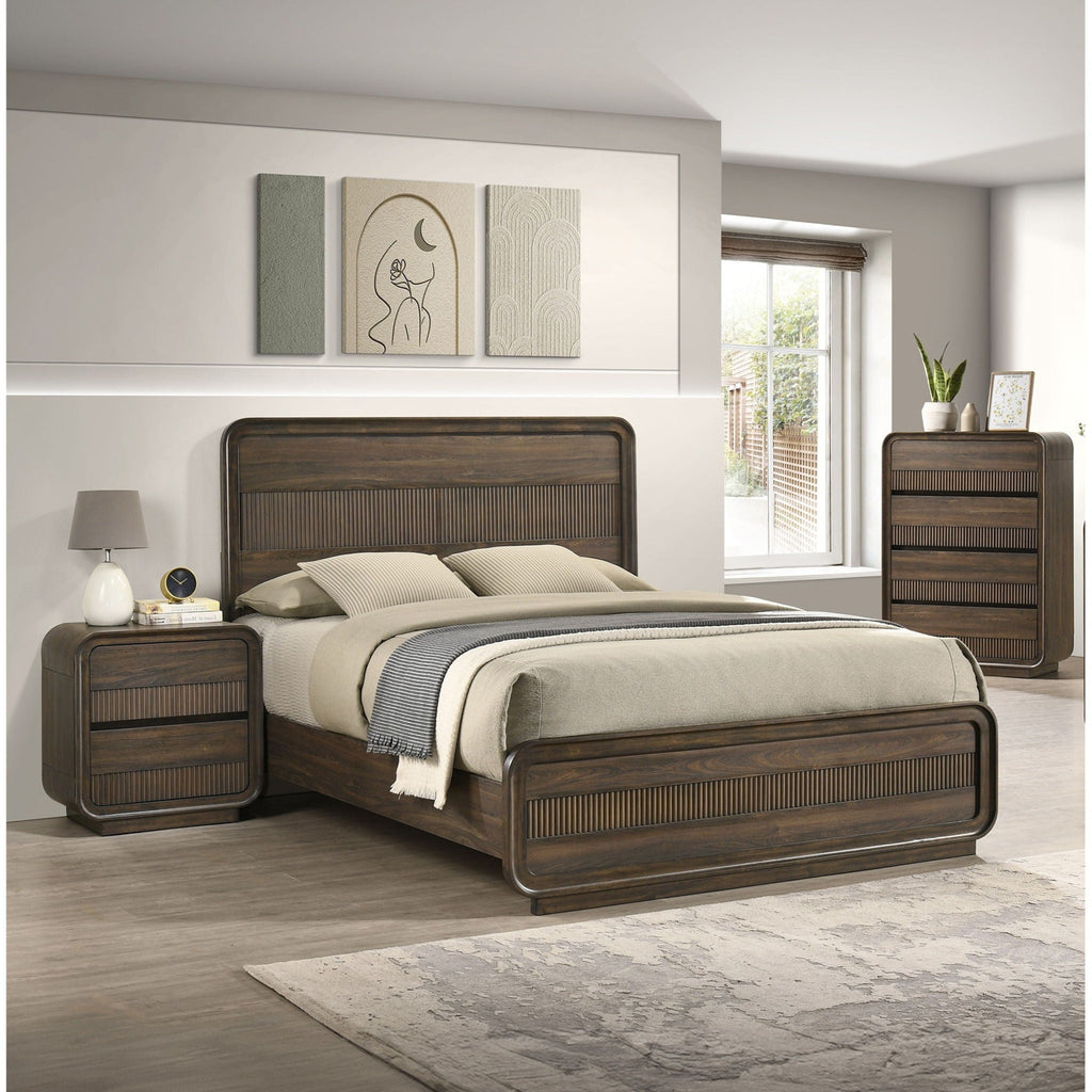 Flair Rounded Edges Nightstand with 2 Drawer Storage - Brown