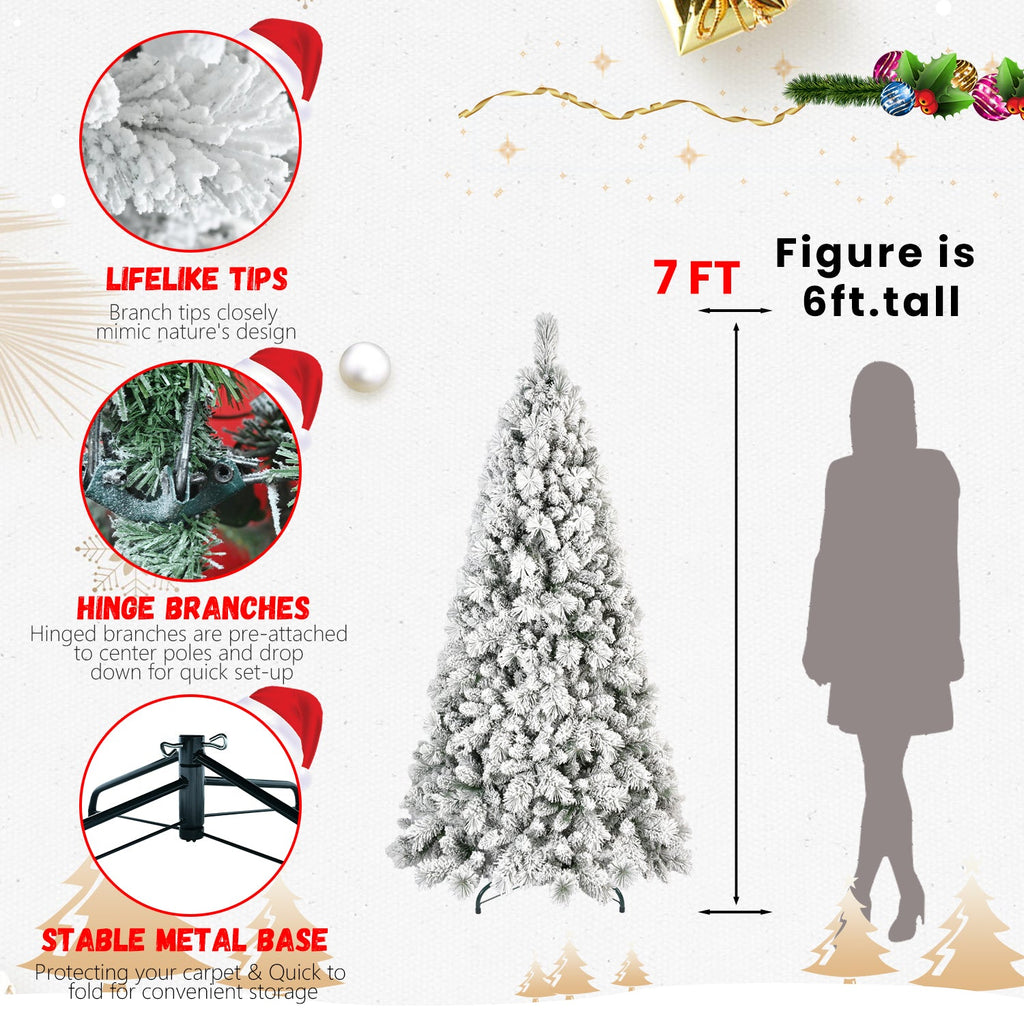 9FT Flocked Christmas Tree with 750 Warm LED Lights - Snowy PVC