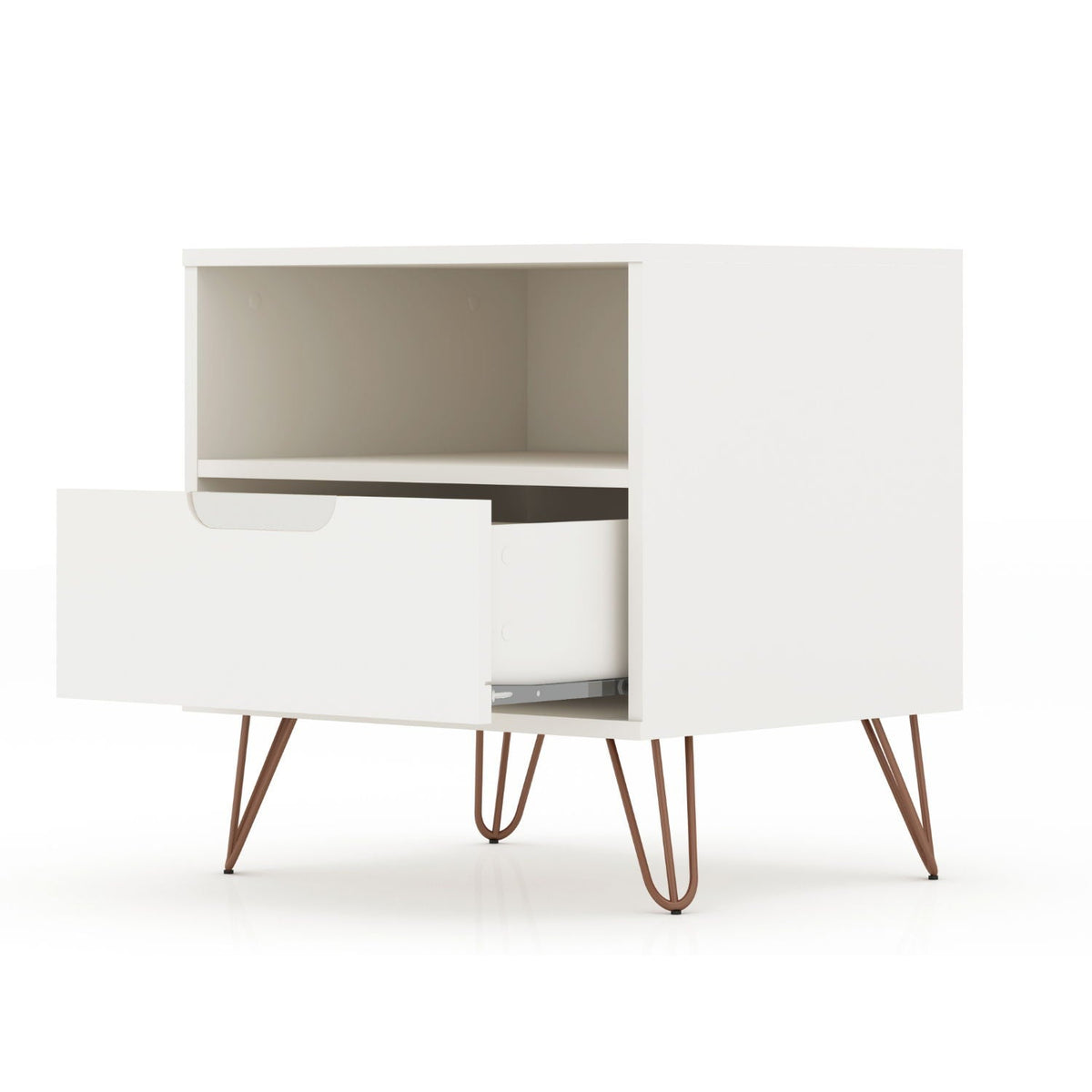 White Nightstand with 1 Drawer and Metal Legs - Rockefeller