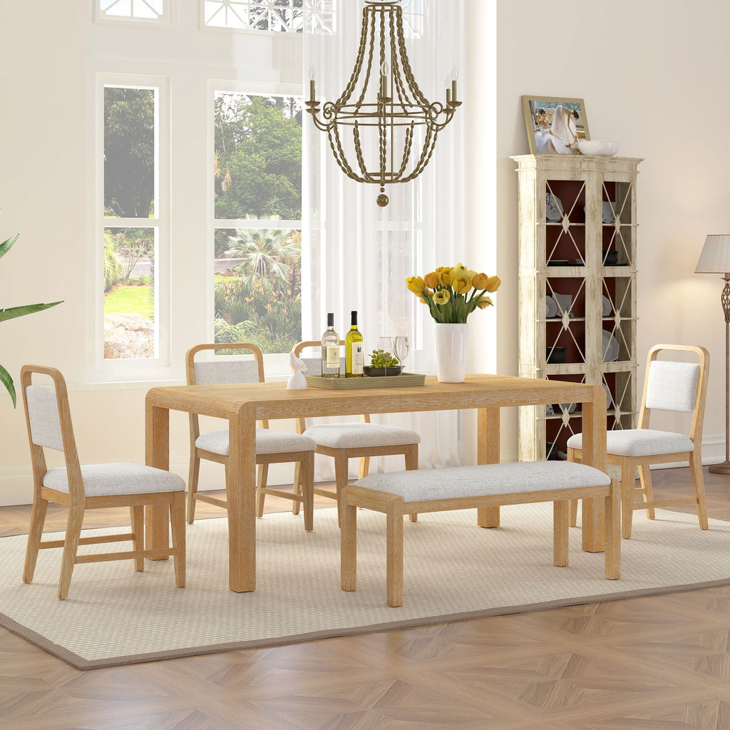 Extendable Dining Table Set with 4 Upholstered Chairs and 1 Bench