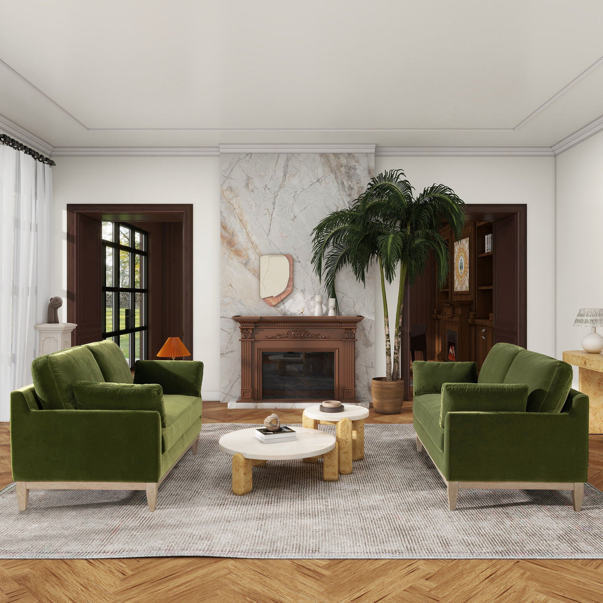 Modern Farmhouse Sofa with Removable Cushions - Dark Green or Orange
