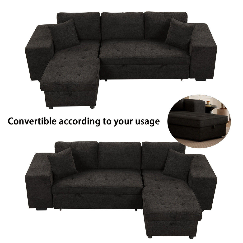 Reversible L-Shape Sleeper Sectional Sofa with Storage Chaise and 2 Stools - Multiple Colors