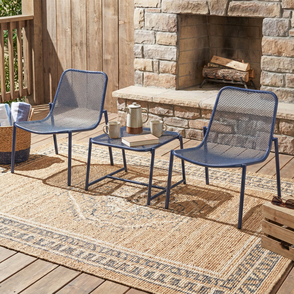 Kincaid Outdoor 3-Piece Conversation Set with Iron Frame - Matte Green, Navy Blue, or White