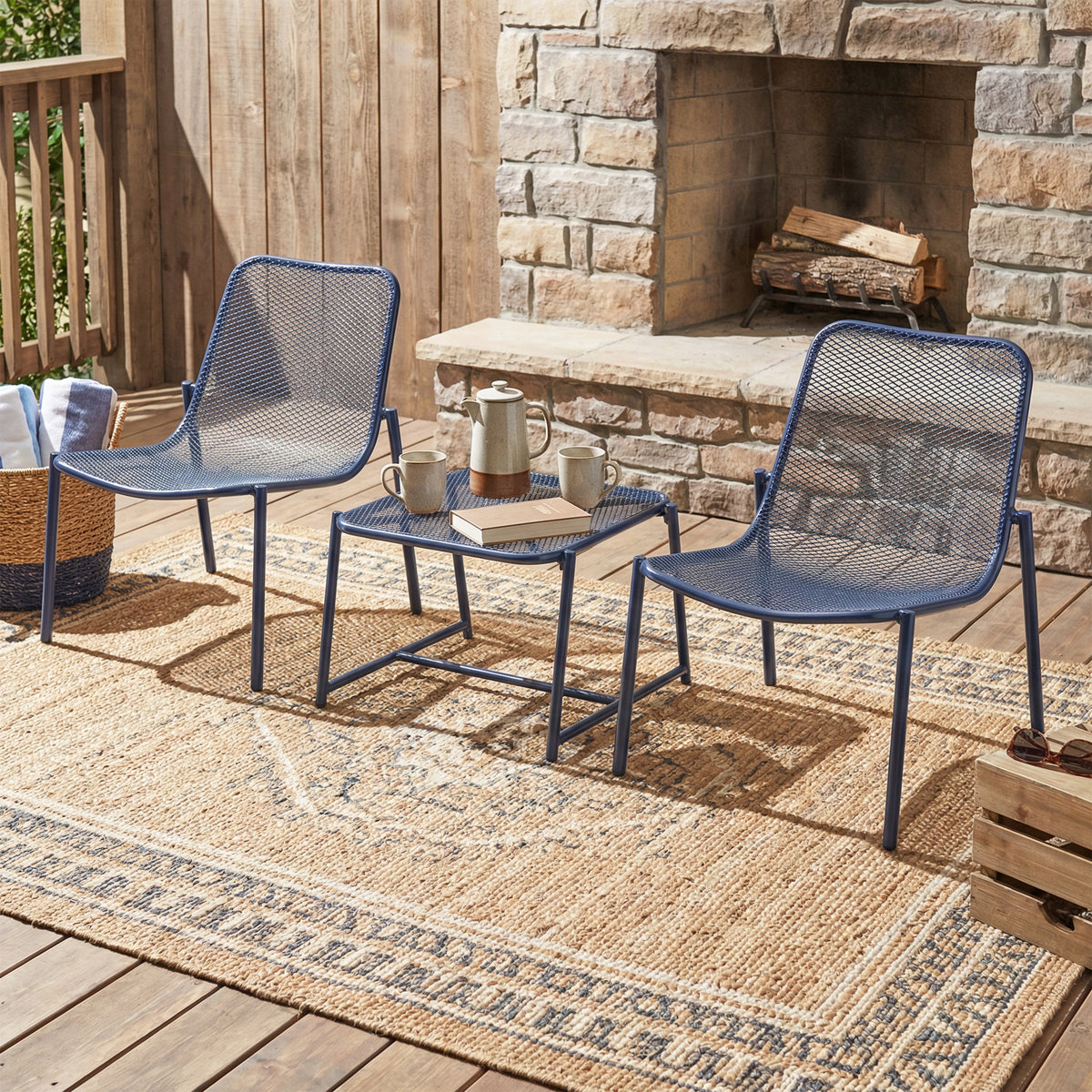 Kincaid Outdoor 3-Piece Conversation Set with Iron Frame - Matte Green, Navy Blue, or White