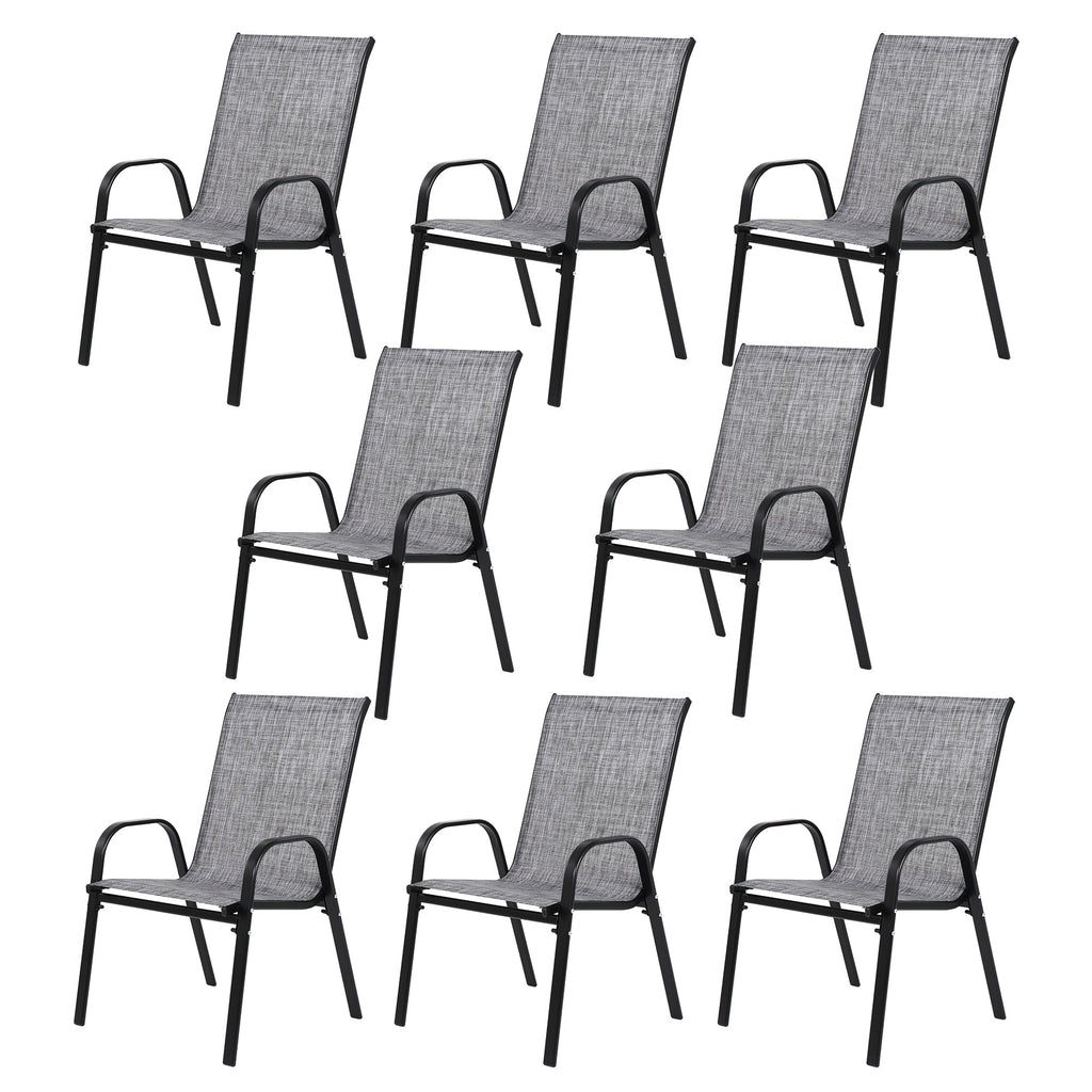 Breathable Textilene Patio Chairs with High Backrest - Grey (8 Piece Set)