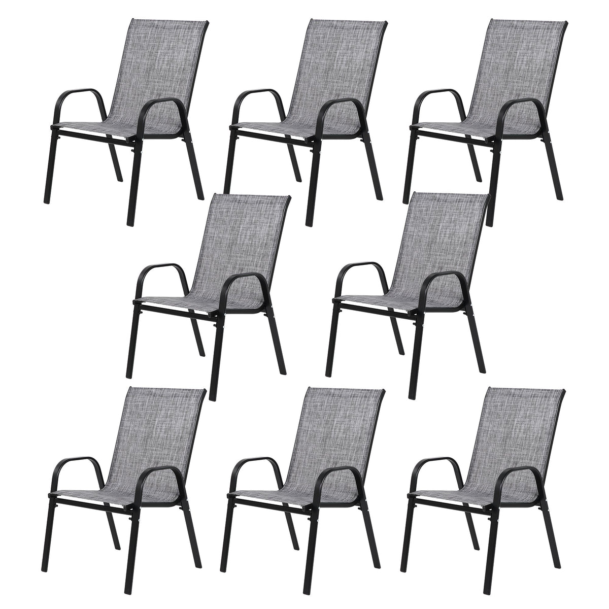 Breathable Textilene Patio Chairs with High Backrest - Grey (8 Piece Set)