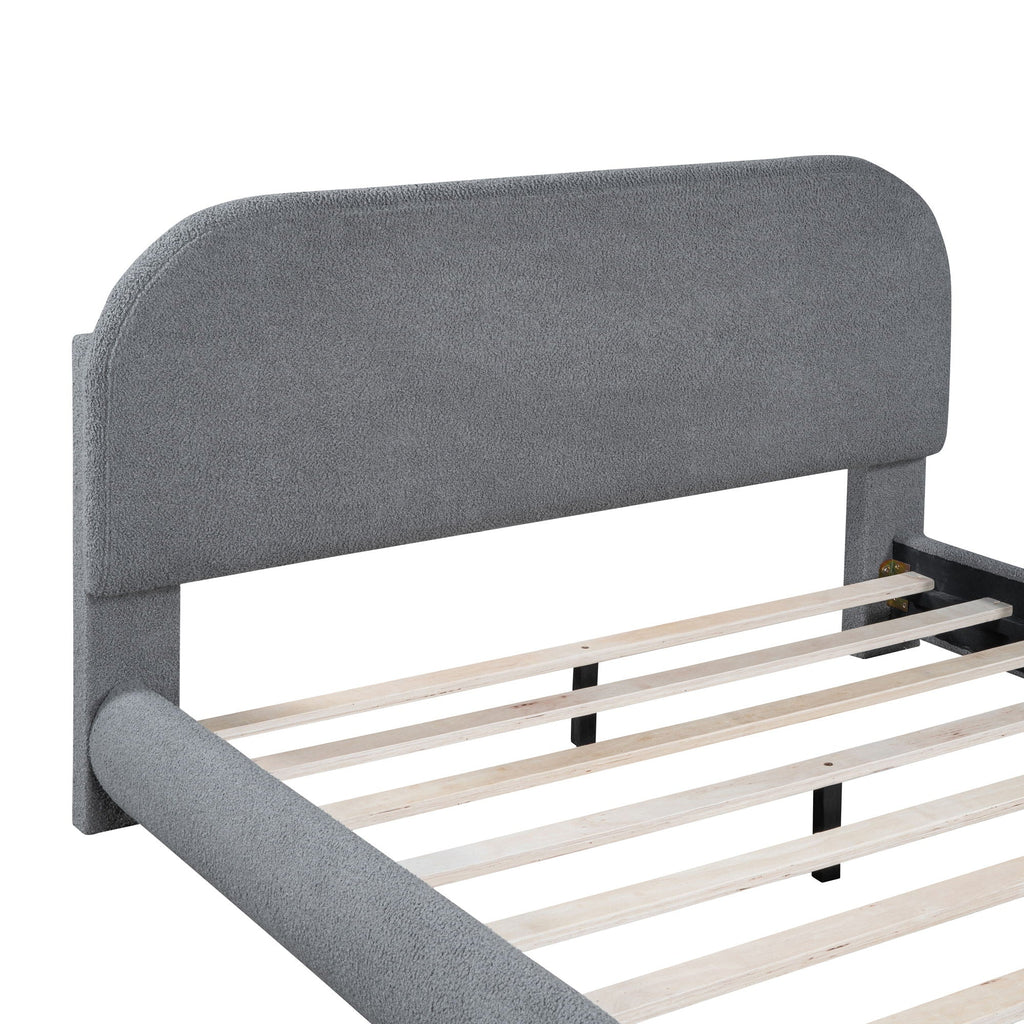 Upholstered Platform Bed With Thick Solid Frame And Stylish Curve-Shaped Design