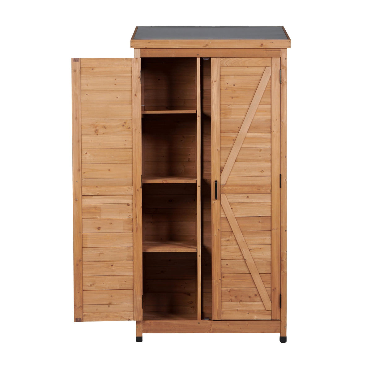 Outdoor Storage Shed with Vertical Tool Cabinet - Solid Wood, Dark Gray or Light Brown