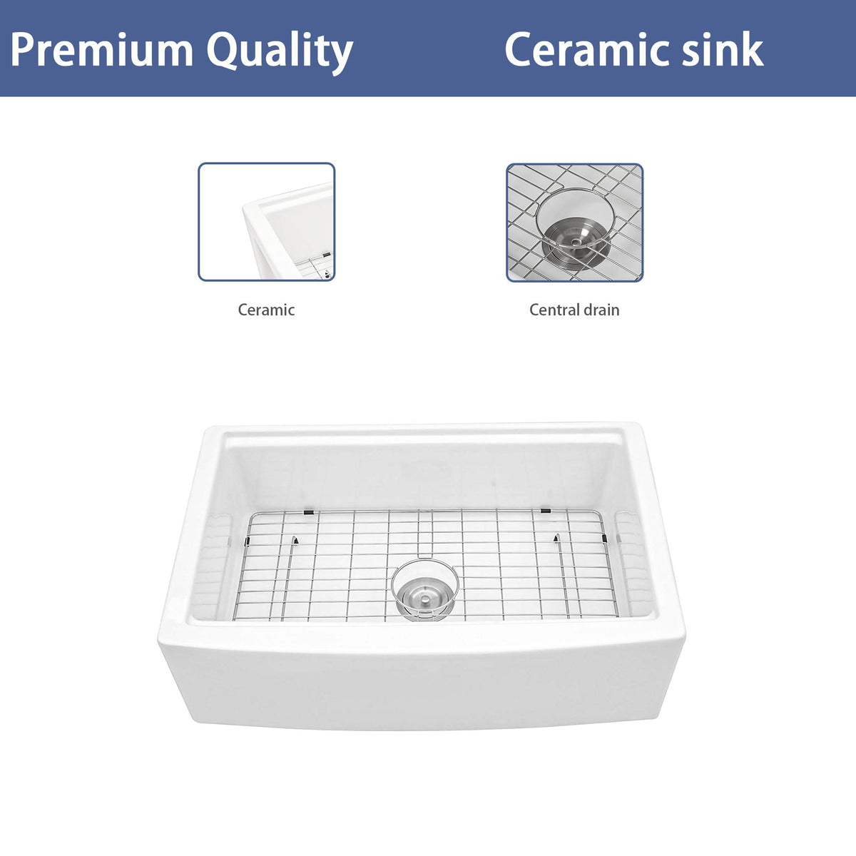Classic Ceramic Farmhouse Sink Workstation Single Bowl With Durable Finish