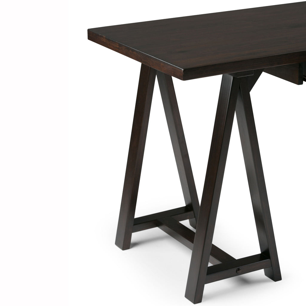 Handcrafted Sawhorse Writing Desk with Solid Wood Construction - Dark Brown or White