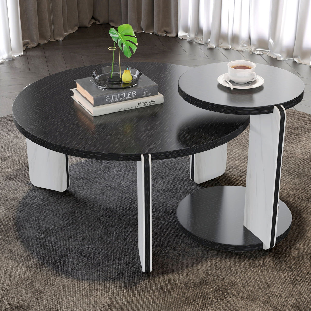 Round Coffee & End Table Set - Black