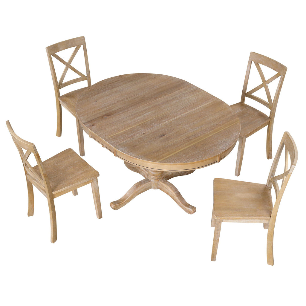 Modern Dining Table Set for 4 with Curved Back Chairs - Beige or Light Brown