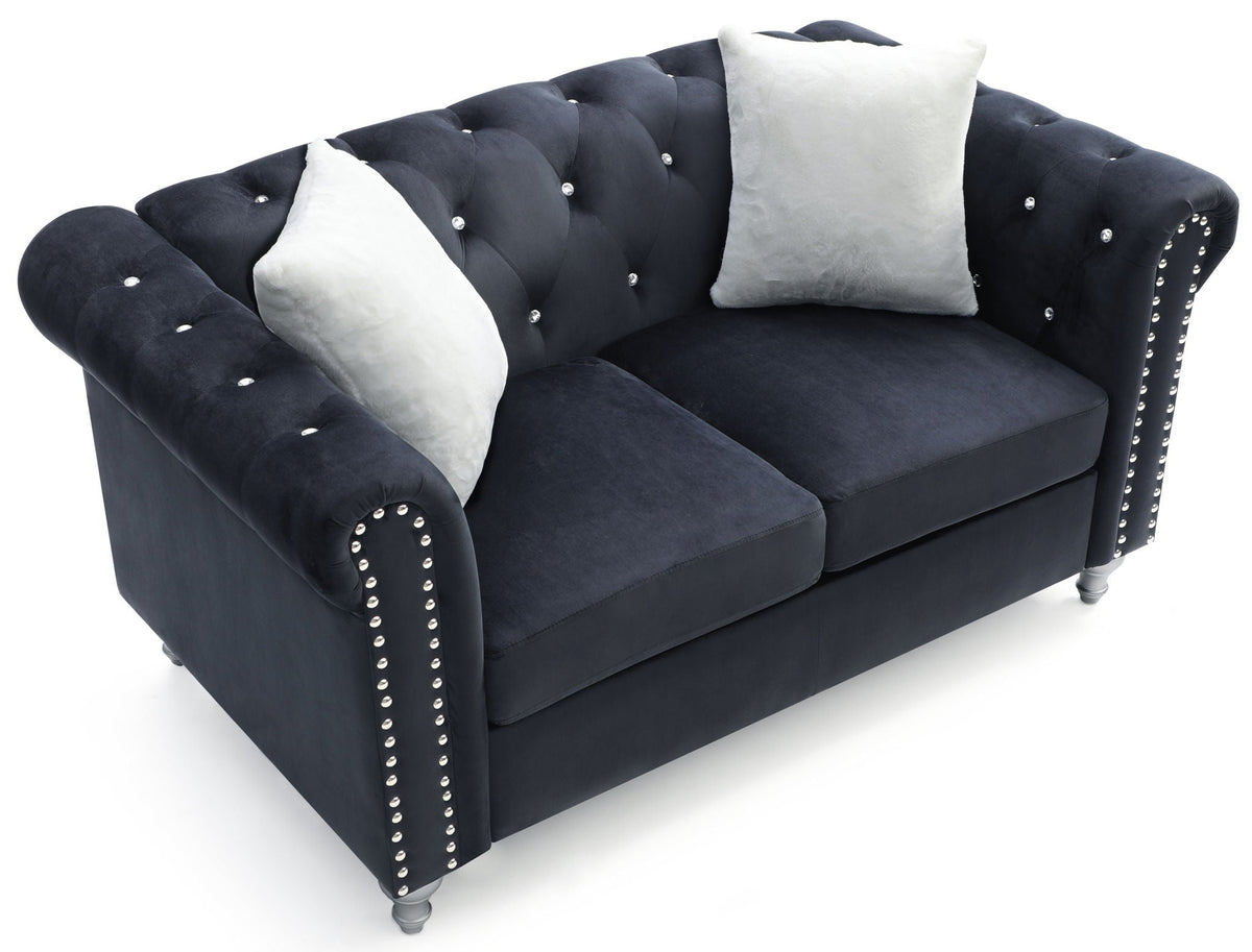 Contemporary Loveseat with Jeweled Tufted Design - Multiple Colors
