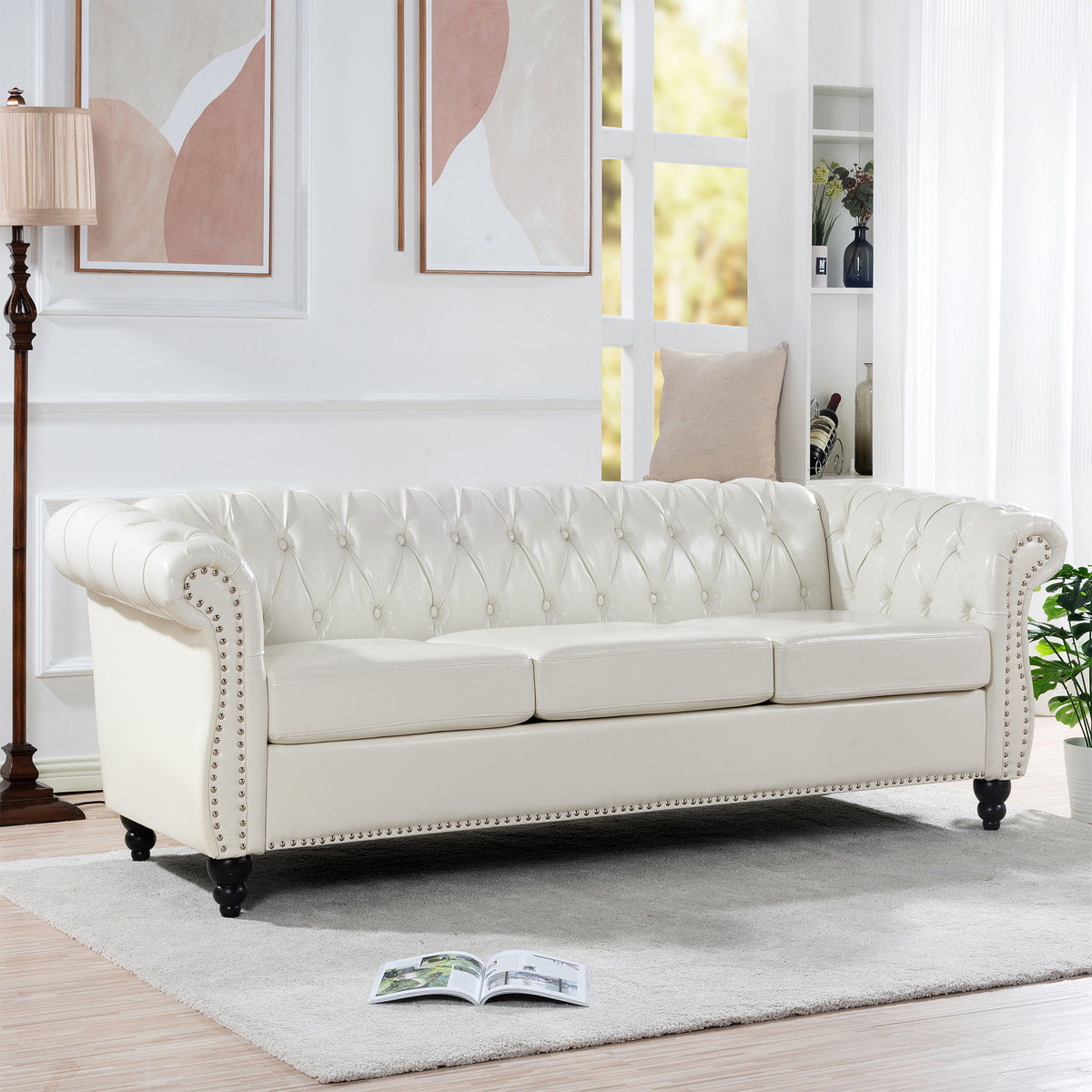 Rolled Arm Chesterfield 3 Seater Sofa with Fire-Resistant Upholstery - Multiple Colors