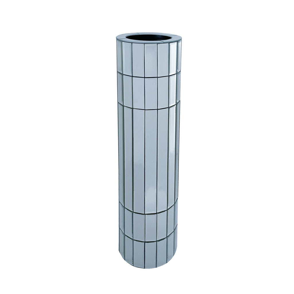 Mirrored Tall Floor Vase with Glass Panels - Silver