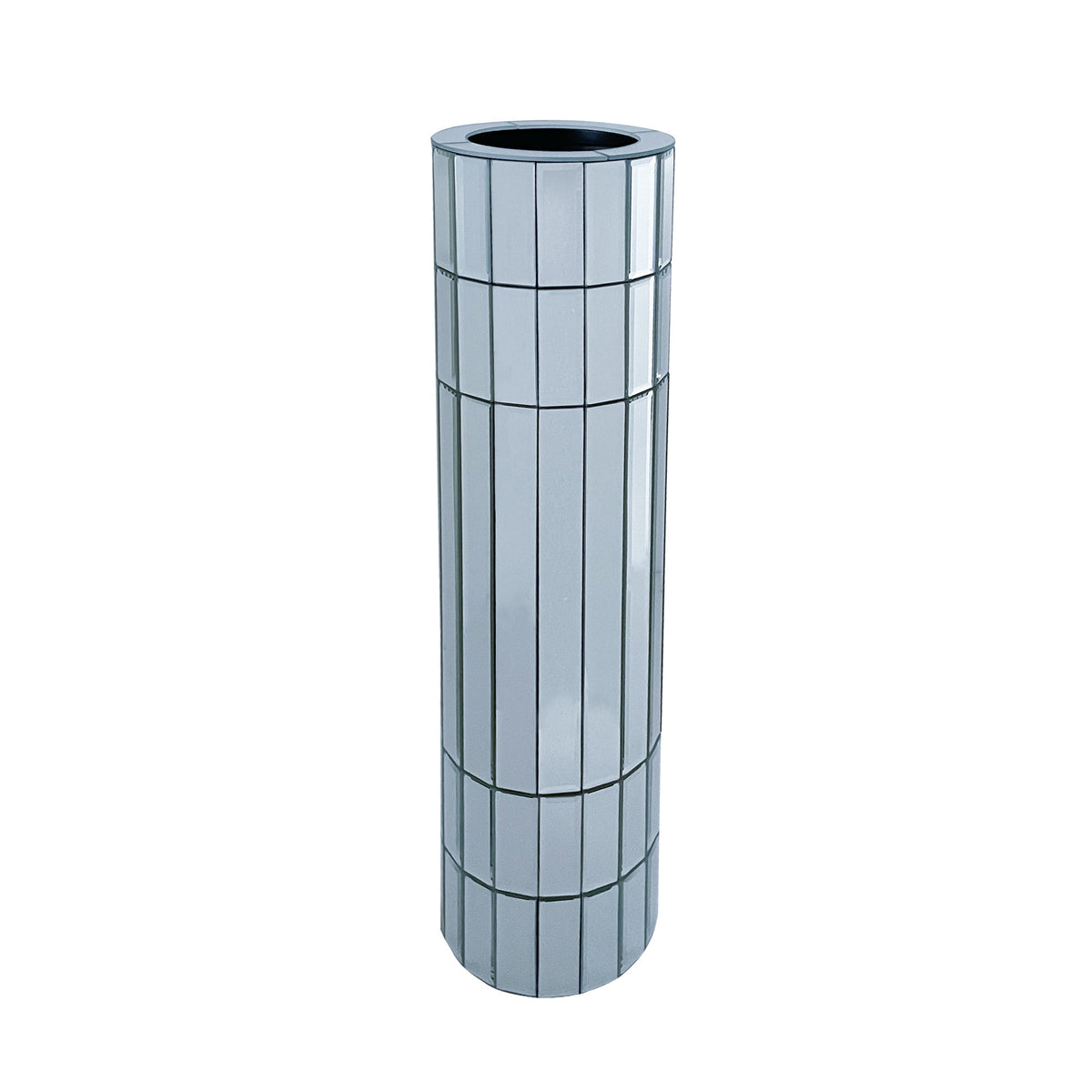 Mirrored Tall Floor Vase with Glass Panels - Silver