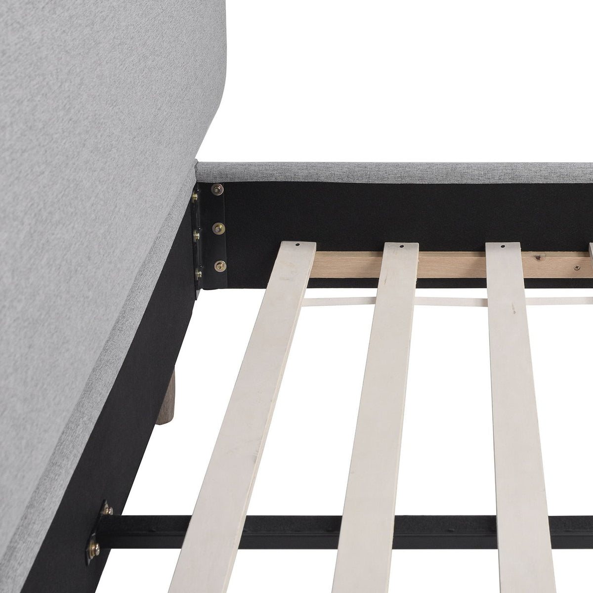 Low Upholstered Platform Bed with Natural Wood Legs - Gray