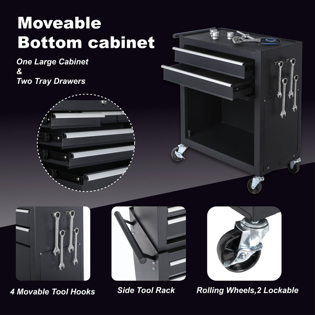 8-Drawer Rolling Tool Storage Cabinet with Detachable Top - Steel