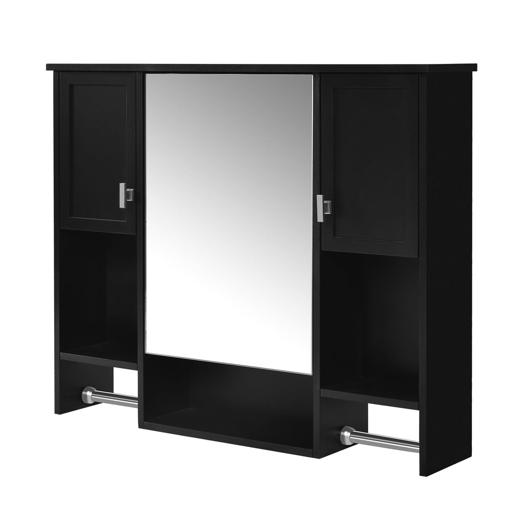 Wall Mounted Bathroom Storage Cabinet with Mirror and Towel Bar - Black, Dark Gray, or White
