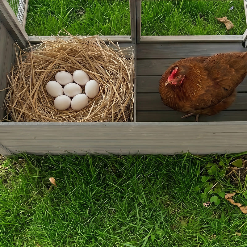 Large Wooden Chicken Coop with Weatherproof Roof - Gray