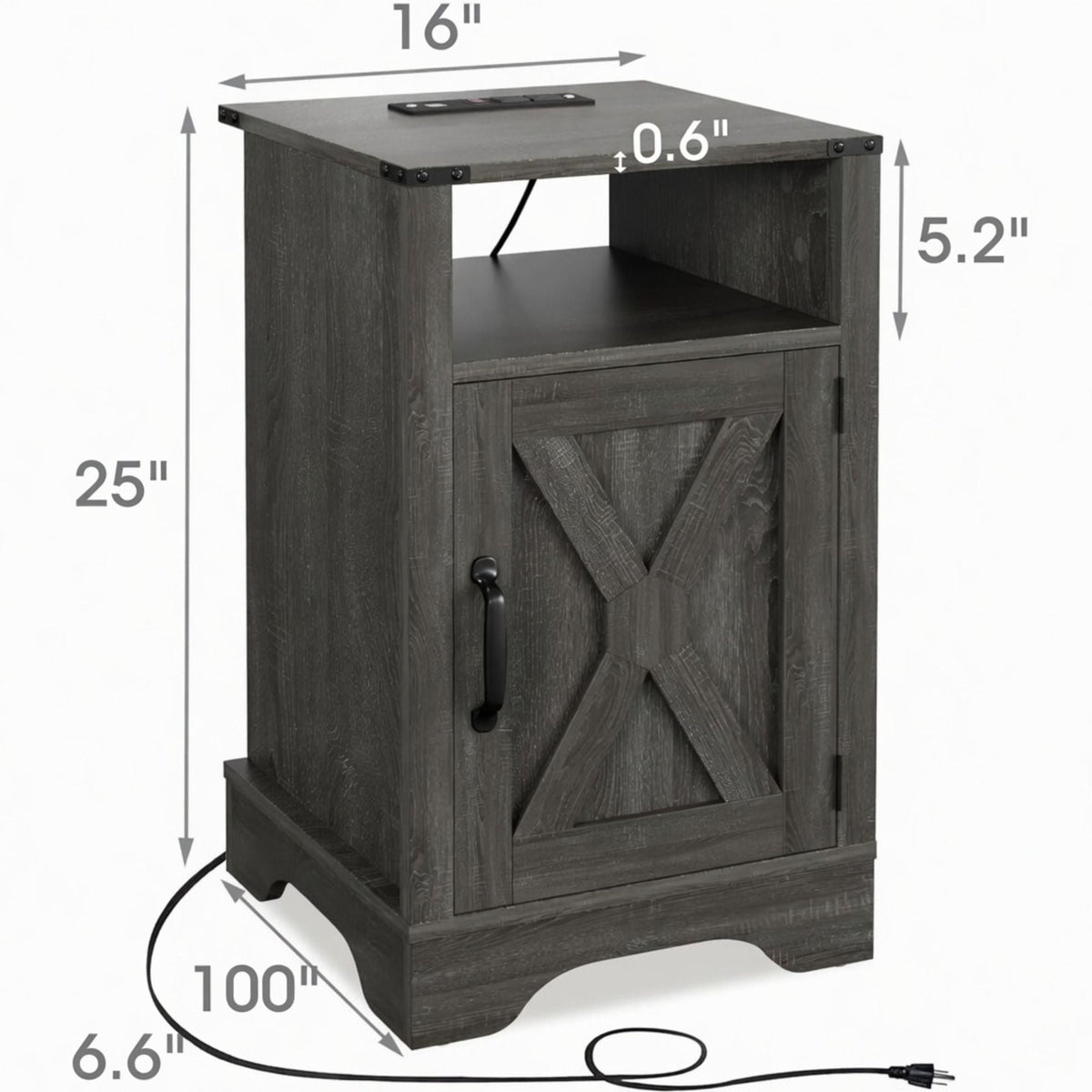 Farmhouse Nightstand with Charging Station & Storage - Multiple Colors
