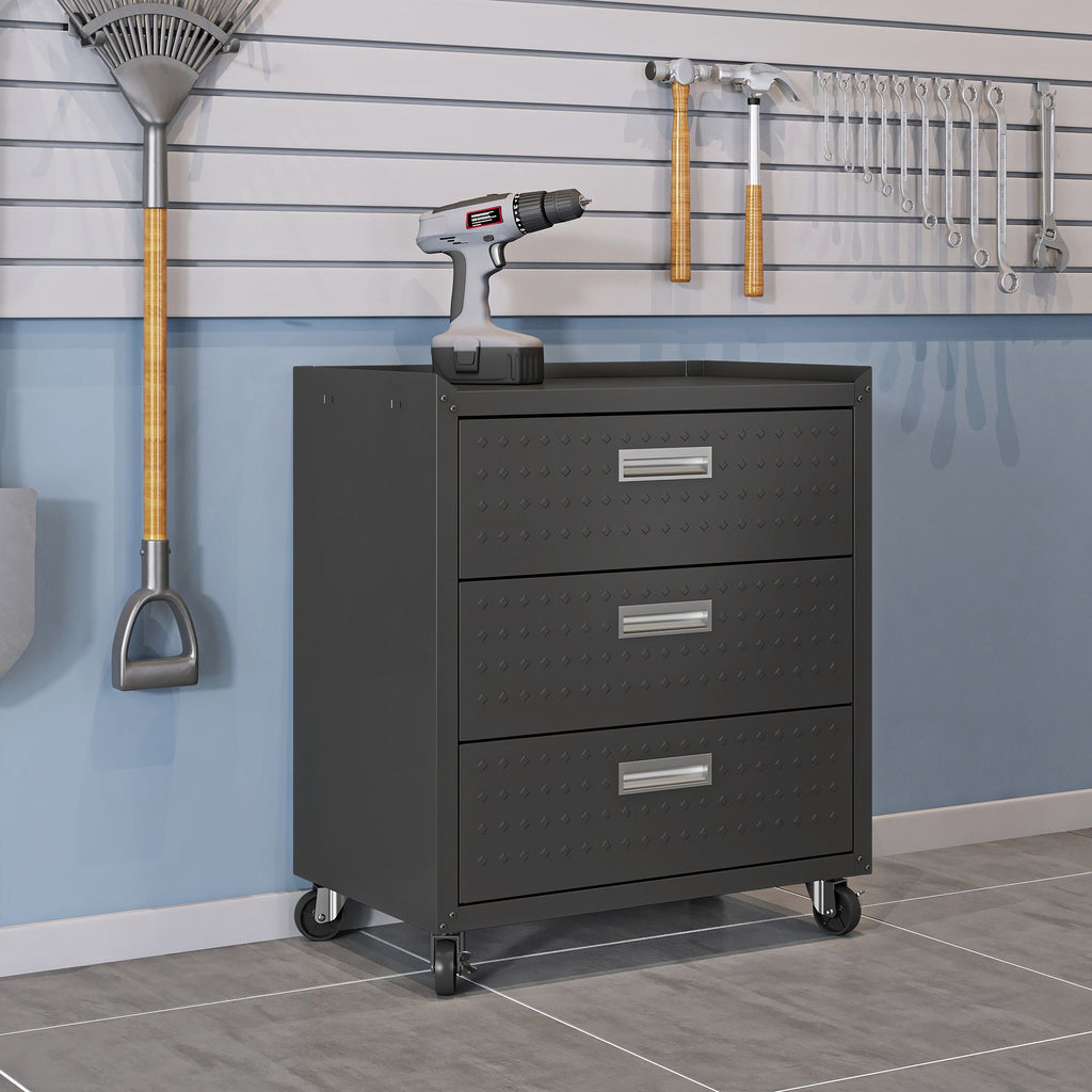3 Drawer Rolling Garage Cabinet with Mobile Design - White, Dark Gray, Gray