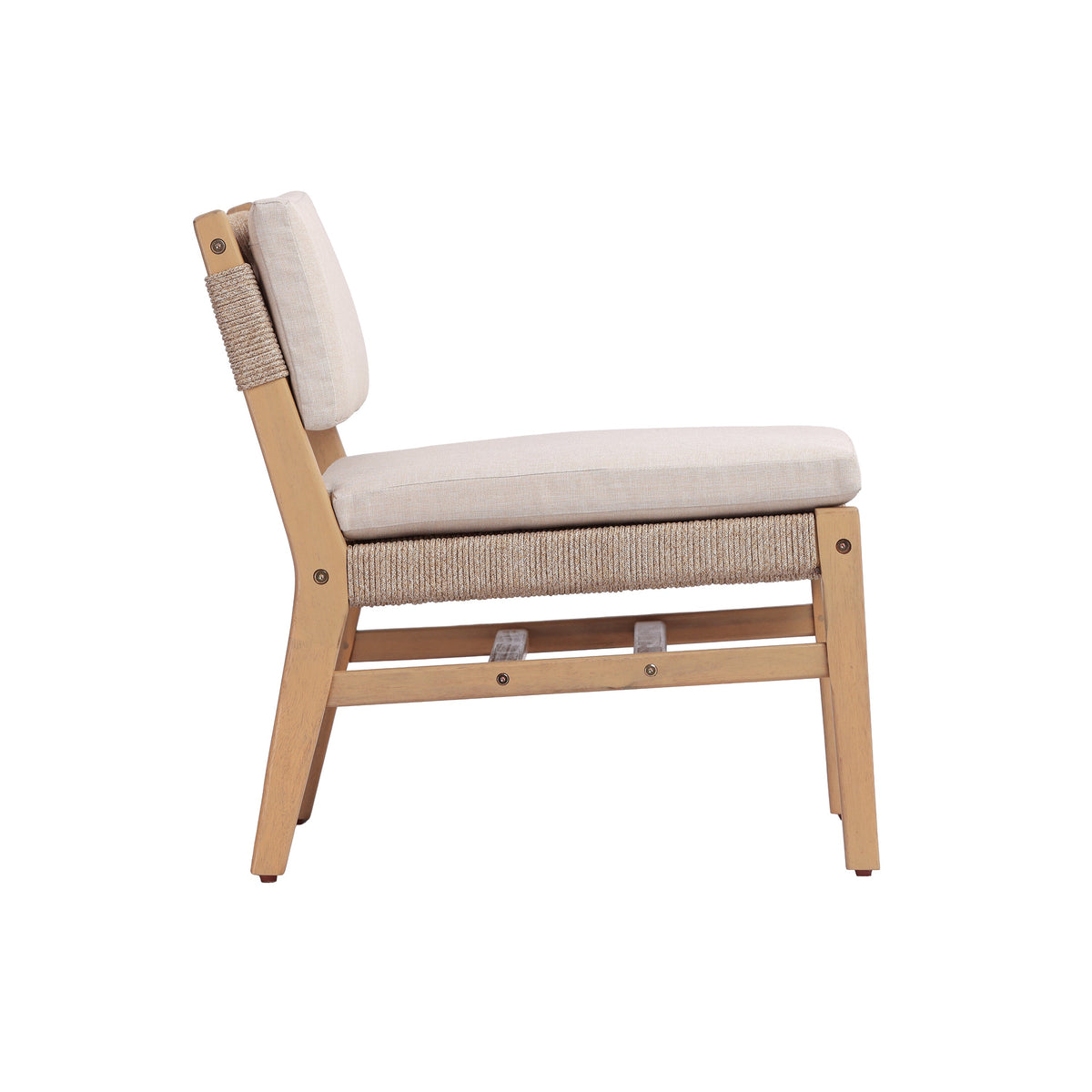 Acacia and Rope Lounge Chair with Water-Repellent Cushions - Beige