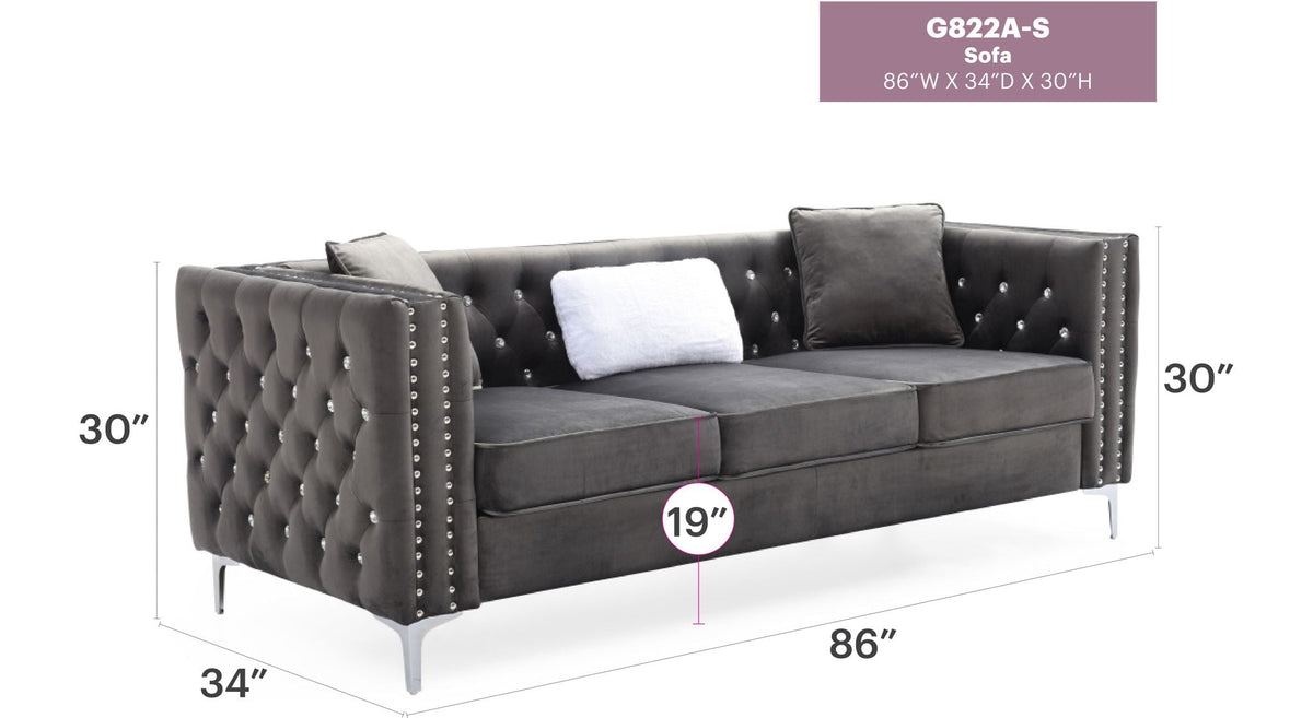 Paige Tufted Sofa with Faux Diamond Buttons - Multiple Colors