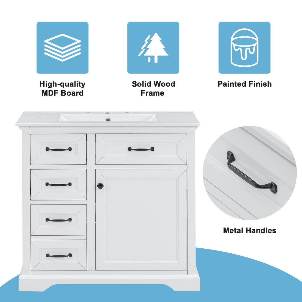 36-Inch Bathroom Vanity with Ceramic Sink Top - White