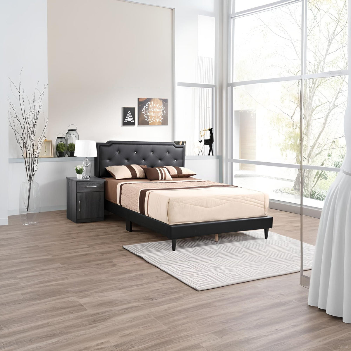 Button Tufted Upholstered Bed with Charming Design - Multiple Colors