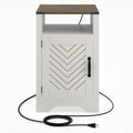 Farmhouse Nightstand with Charging Station & Storage - White