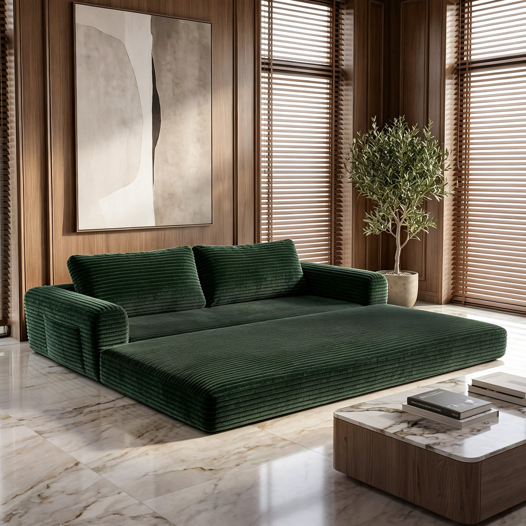 76 Inch Convertible Futon Sofa Bed with Corduroy Upholstery - Dark Green