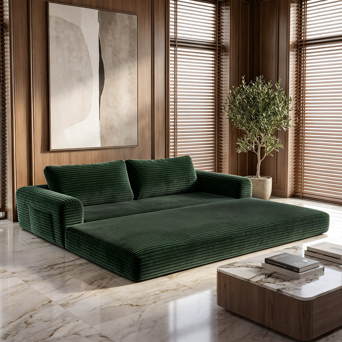 76 Inch Convertible Futon Sofa Bed with Corduroy Upholstery - Dark Green