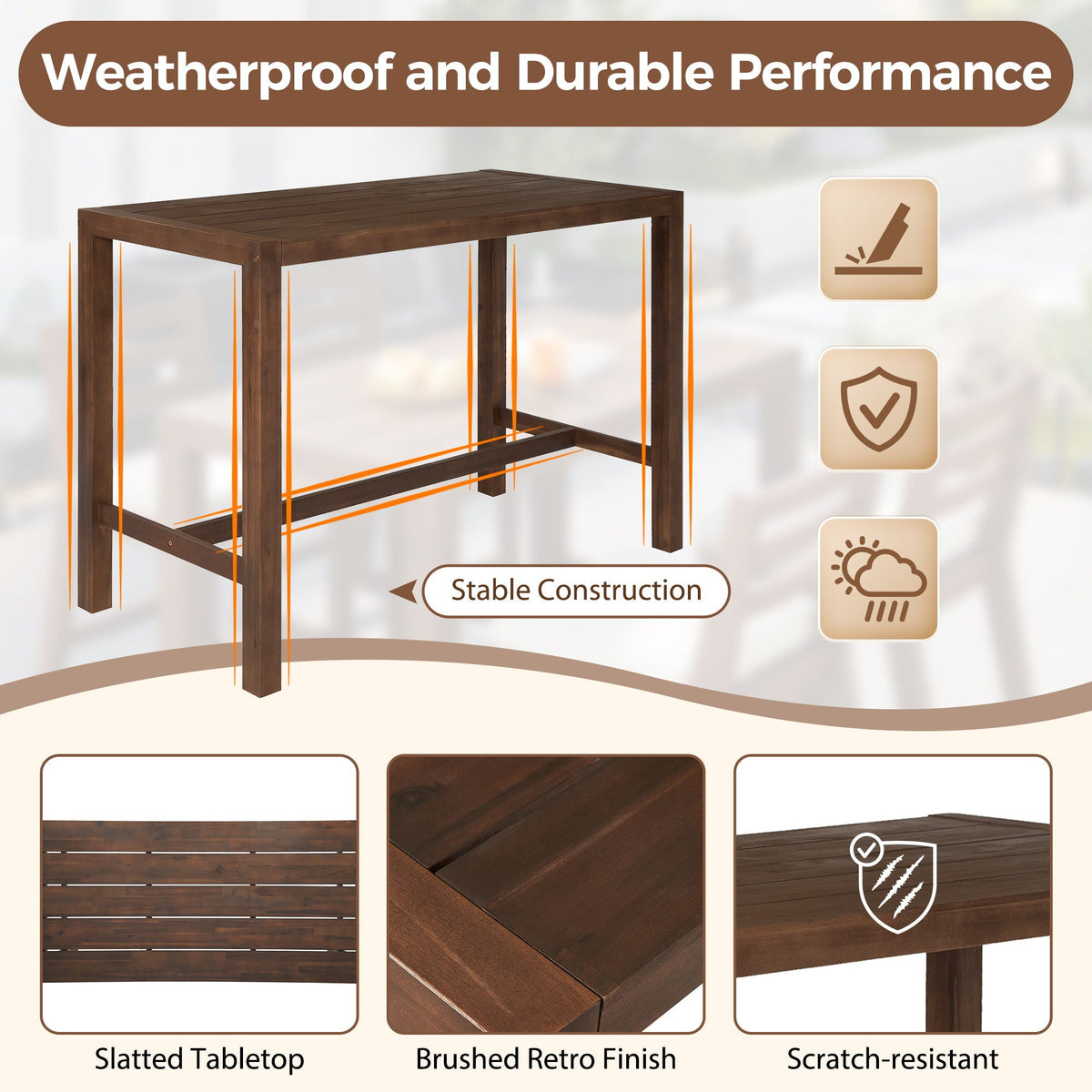 Patio Bar Set with Ergonomic Chairs - Light Brown or Dark Brown