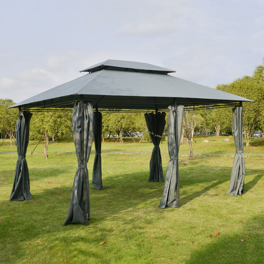 Patio Gazebo Canopy Shelter with Curtains and Vented Roof - Sage Gray