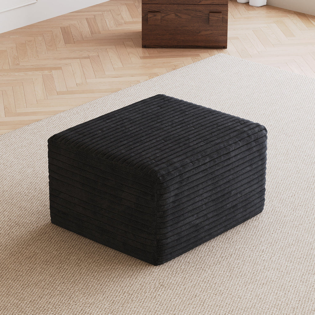 Black Corduroy Sofa Ottoman with Plush Finish - Black