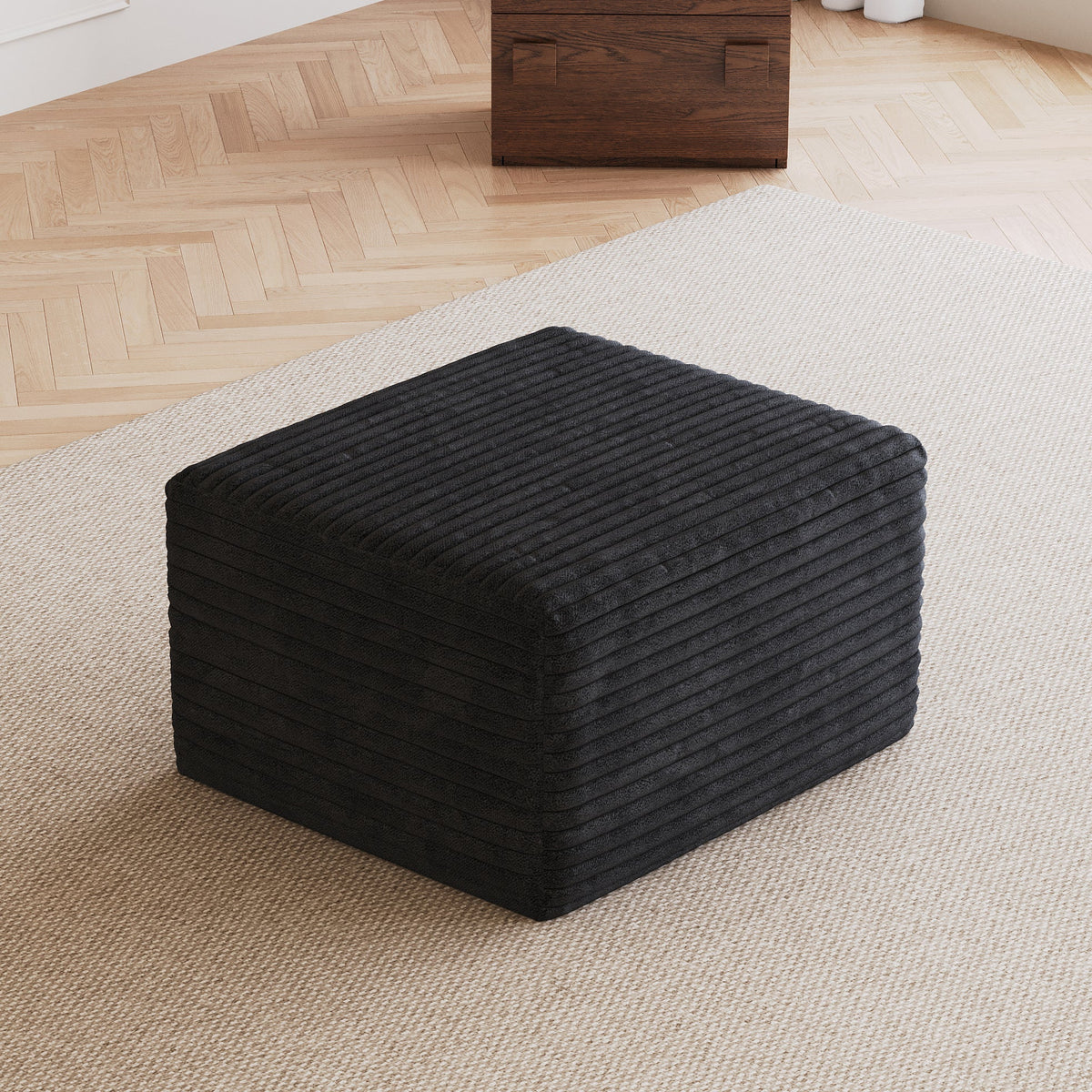 Black Corduroy Sofa Ottoman with Plush Finish - Black