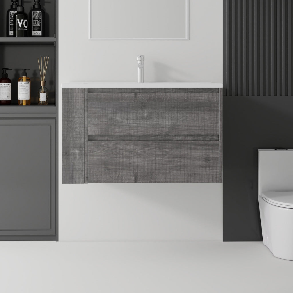 36 Inch Floating Bathroom Vanity with Ceramic Sink and Soft-Close Doors - Multiple Colors