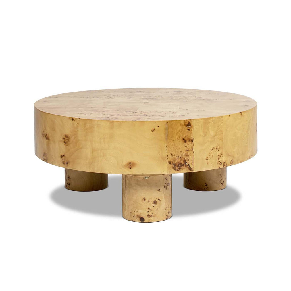 Nebula 35.5" Round Coffee Table with Pillar Legs - Warm Natural Brown Burl Wood