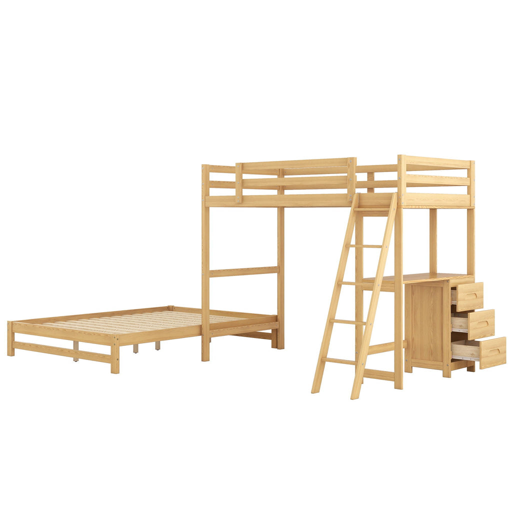Bunk Bed with Built-In Desk and 3 Drawers - Twin over Full